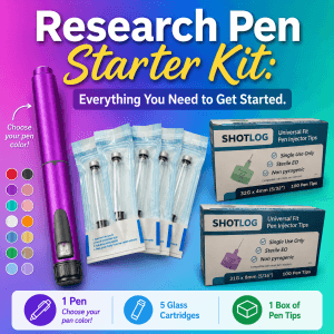 ShotLog Research Pen Starter Kit — 1 reusable pen, 5 glass cartridges, 1 box of universal pen tips