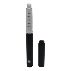 ShotLog Reusable Peptide Pen V2 in Black, cap off