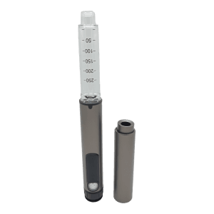 ShotLog Reusable Peptide Pen V2 in Gun Metal, cap off