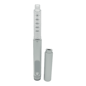 ShotLog Reusable Peptide Pen V2 in Silver, cap off