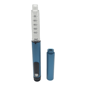 ShotLog Reusable Peptide Pen V2 in Slate Blue, cap off