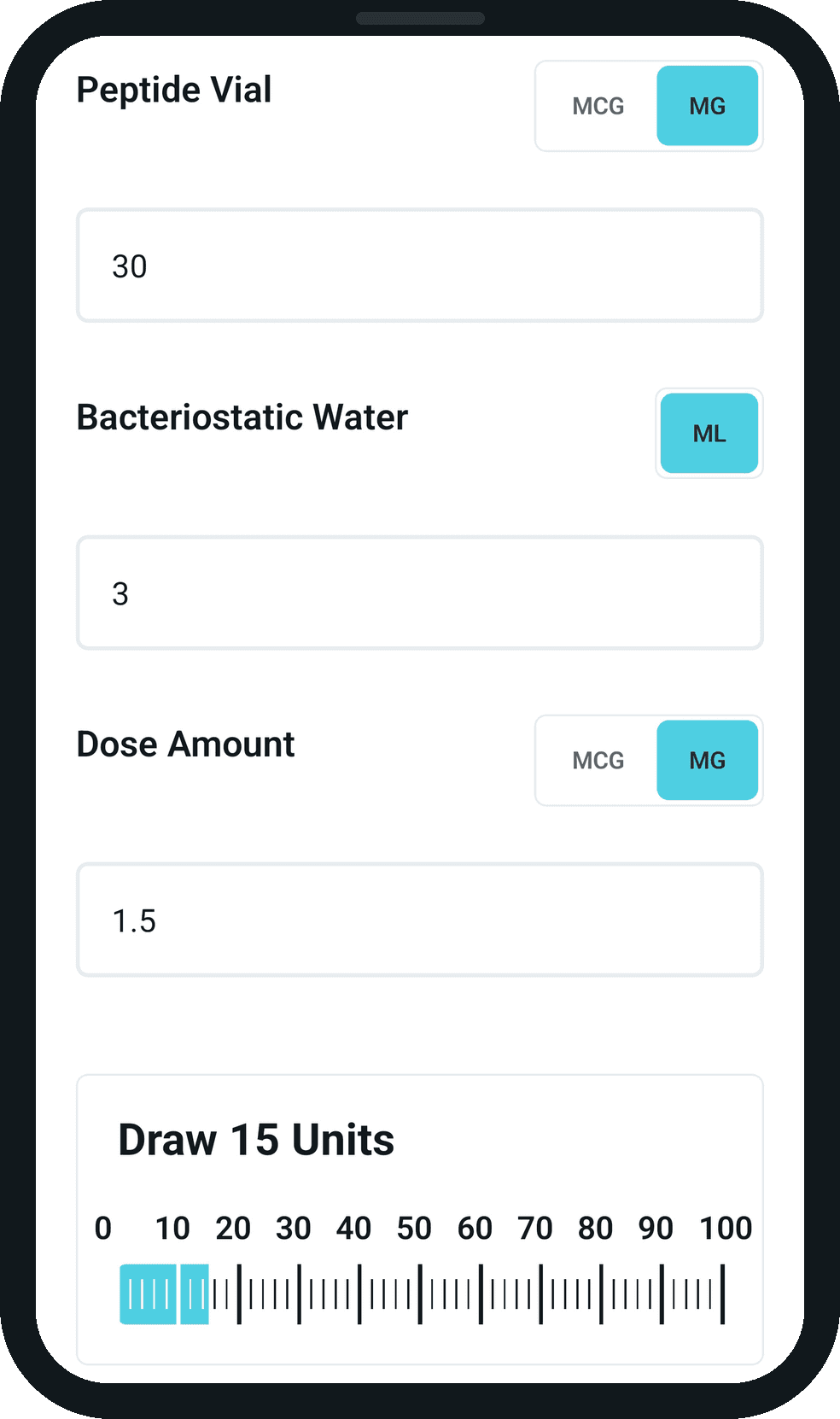 SHOTLOG Reconstitution Calculator screen