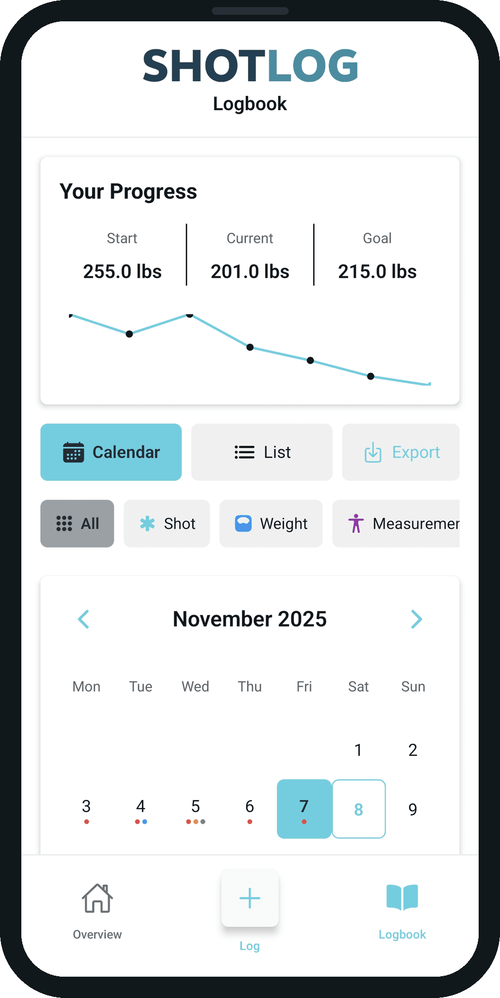 SHOTLOG Universal Logbook screen
